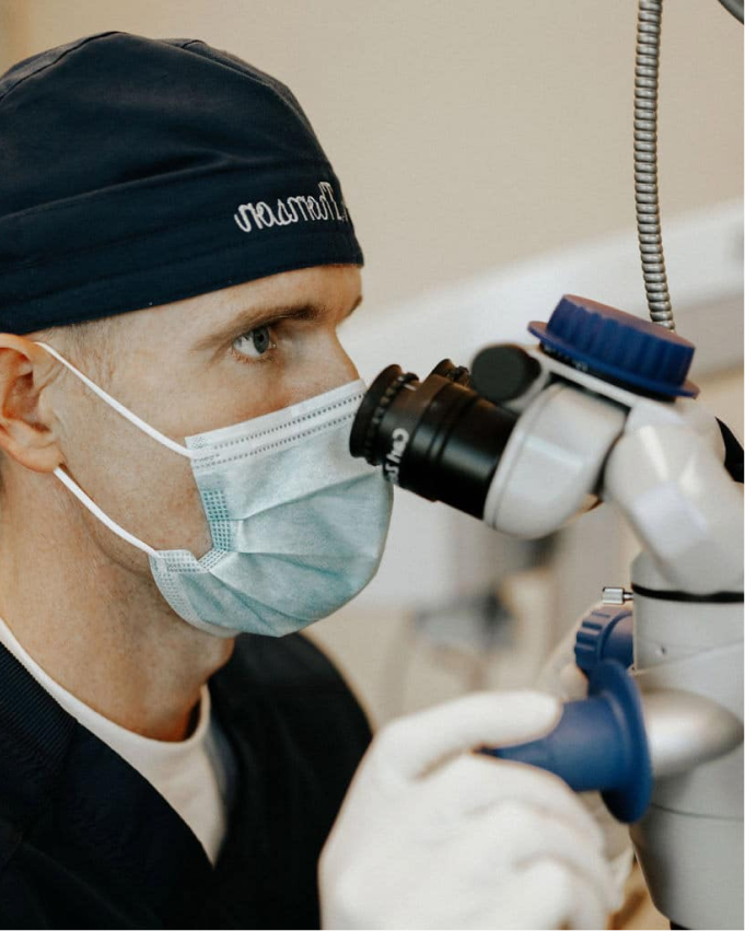 An eye doctor uses modern eye care technology